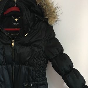 Bebe winter coat with faux fur trim hood